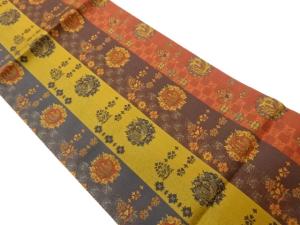 縞に鳳凰・草花模様織出し袋帯